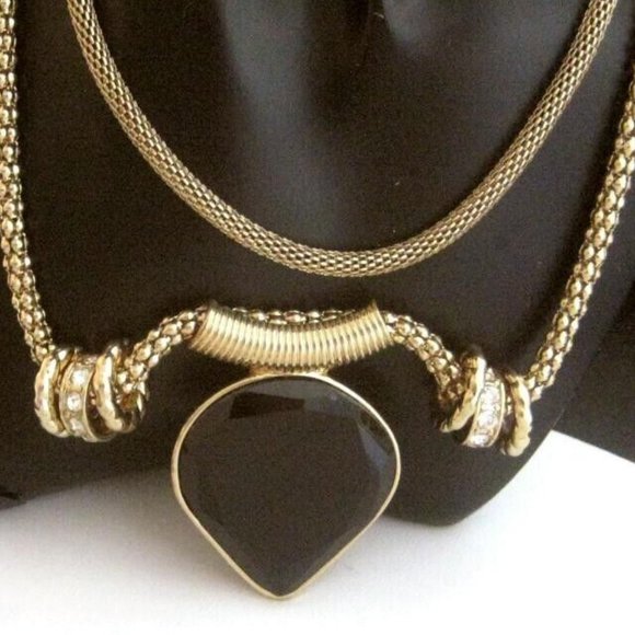 Avon double mesh chain Pendant Necklace goldtone setting rhinestone rondelles - Picture 5 of 5